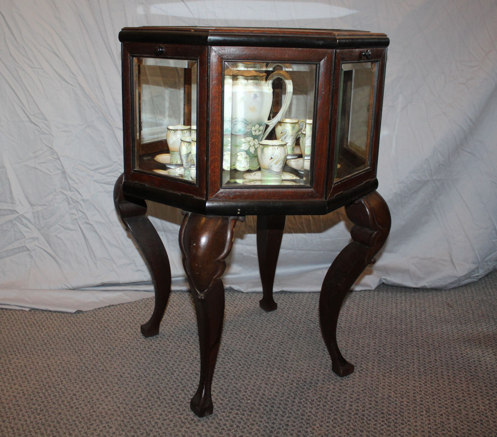 Antique Hexagon Shaped Curio Cabinet