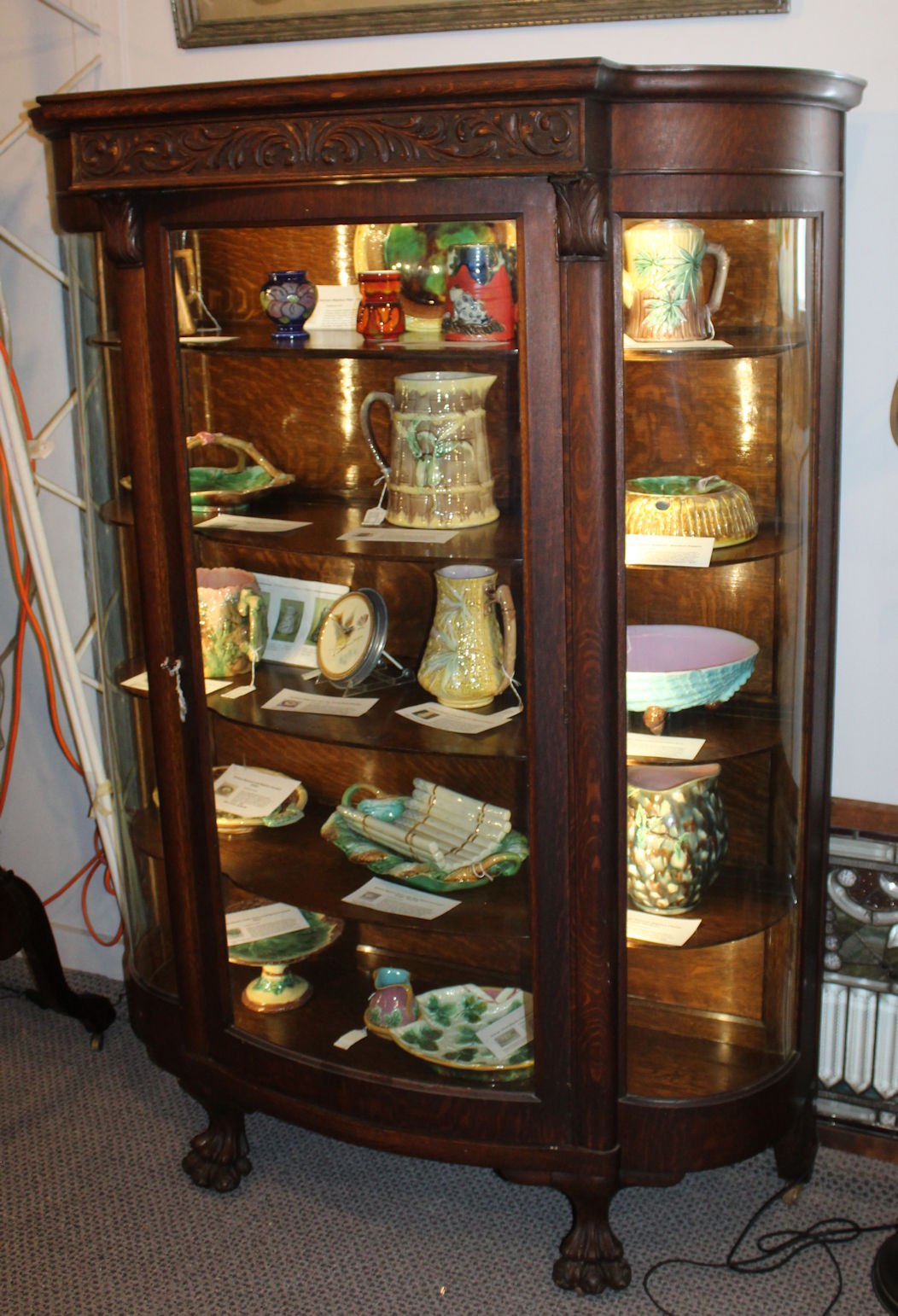 Antique Curved Glass China Curio Cabinet Oak For Sale In 51 OFF
