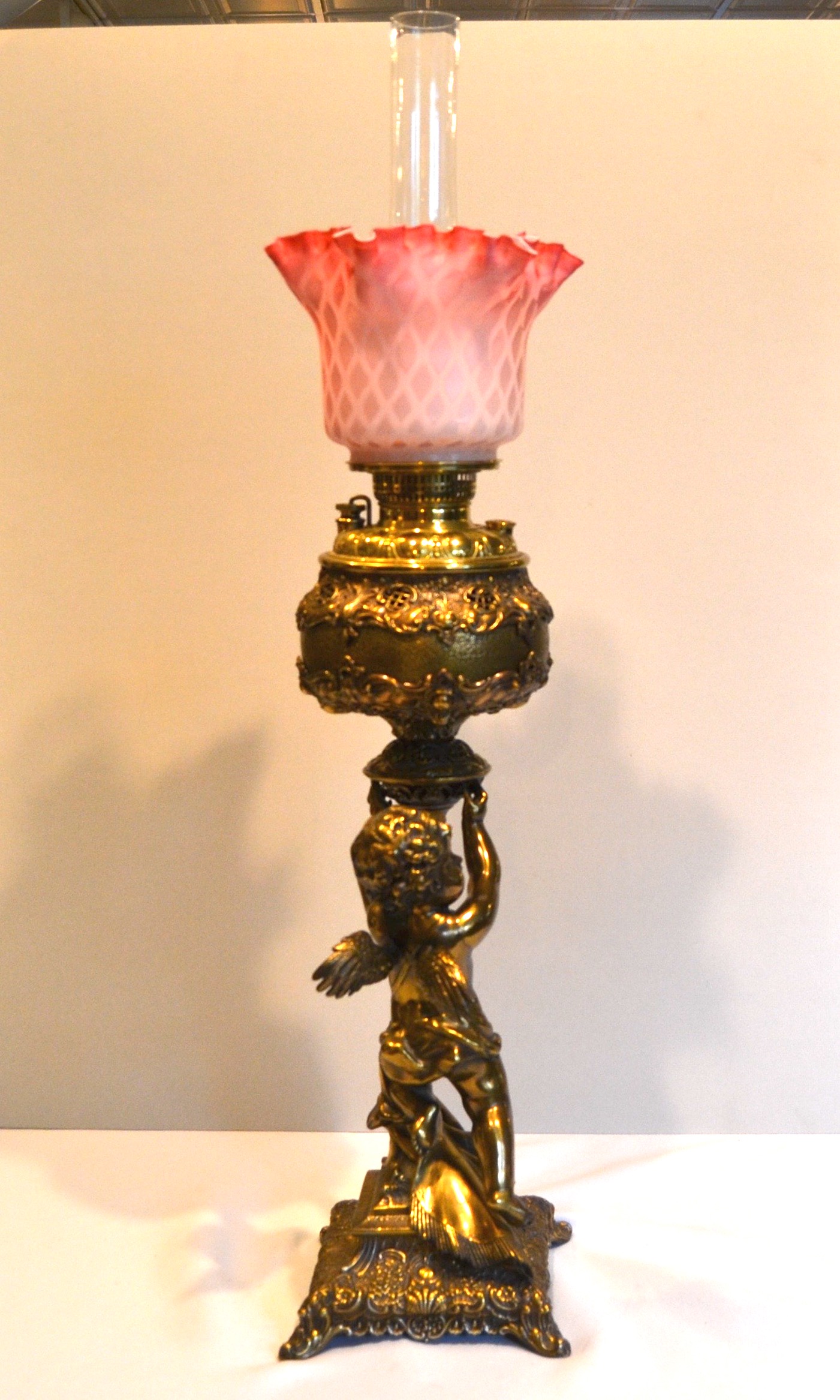 Vintage Brass Cherub Parlor Lamp