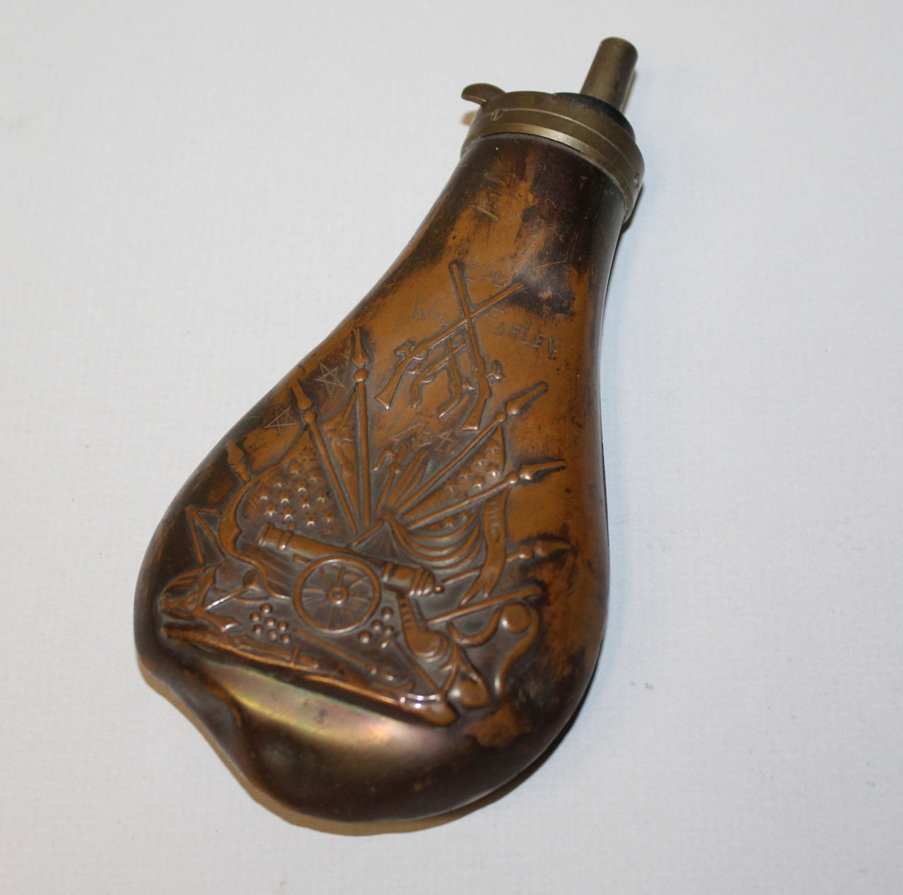 Civil War Copper War Copper Black Powder Flask - Cpl WM. Farley 1864