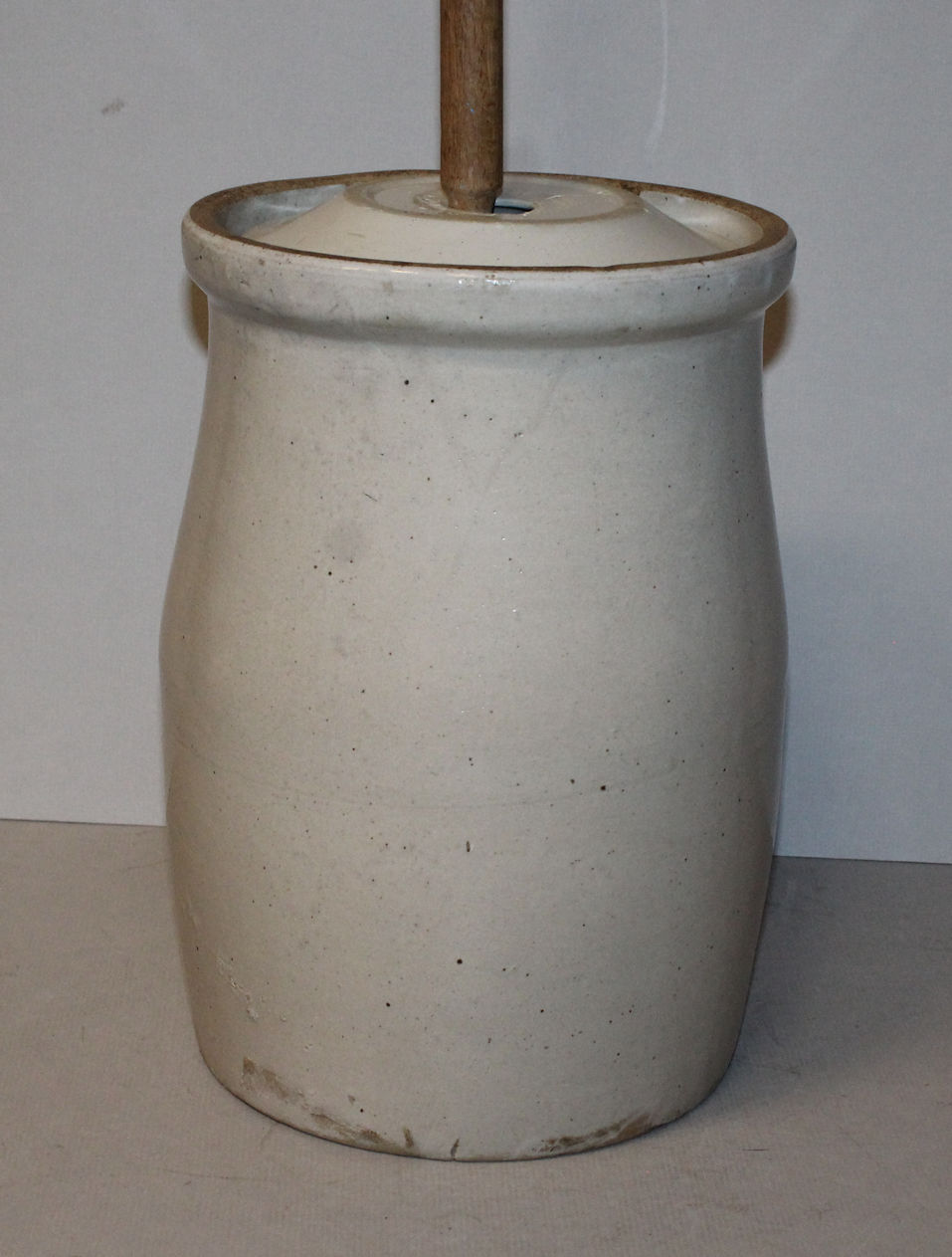 Bargain John's Antiques  3 Gallon Western Stoneware Crock Butter Churn  with Leaf Designs - Bargain John's Antiques