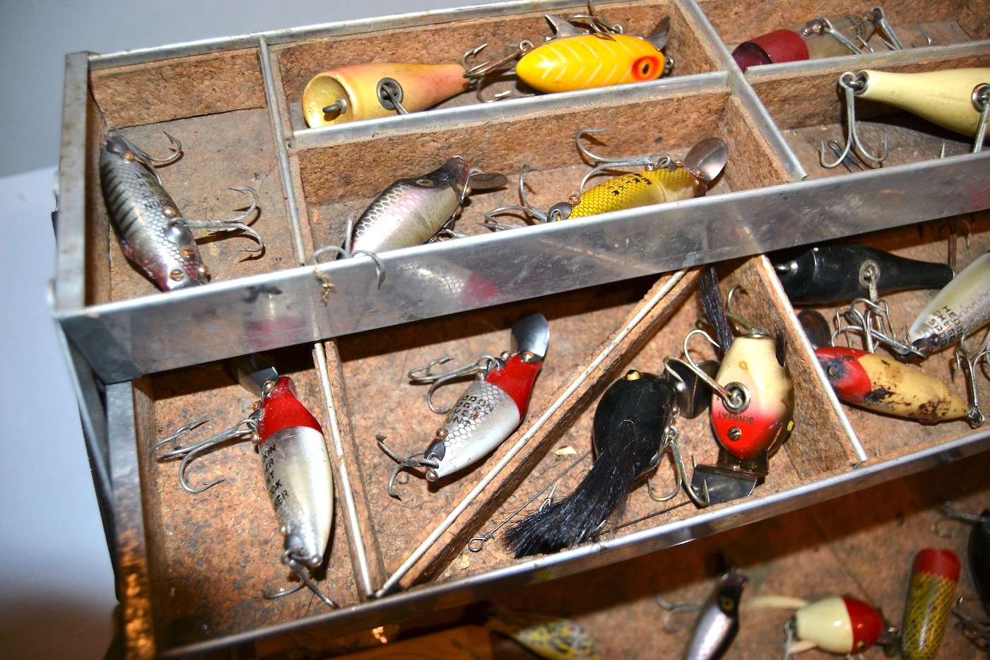 Bargain John's Antiques  Old Fishing Tackle Box with 46 Lures