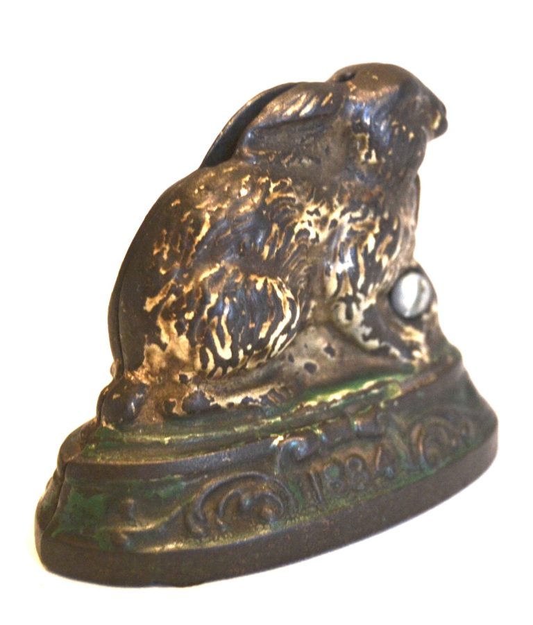 Bargain John's Antiques | Antique Cast Iron Rabbit on Base Still Coin ...