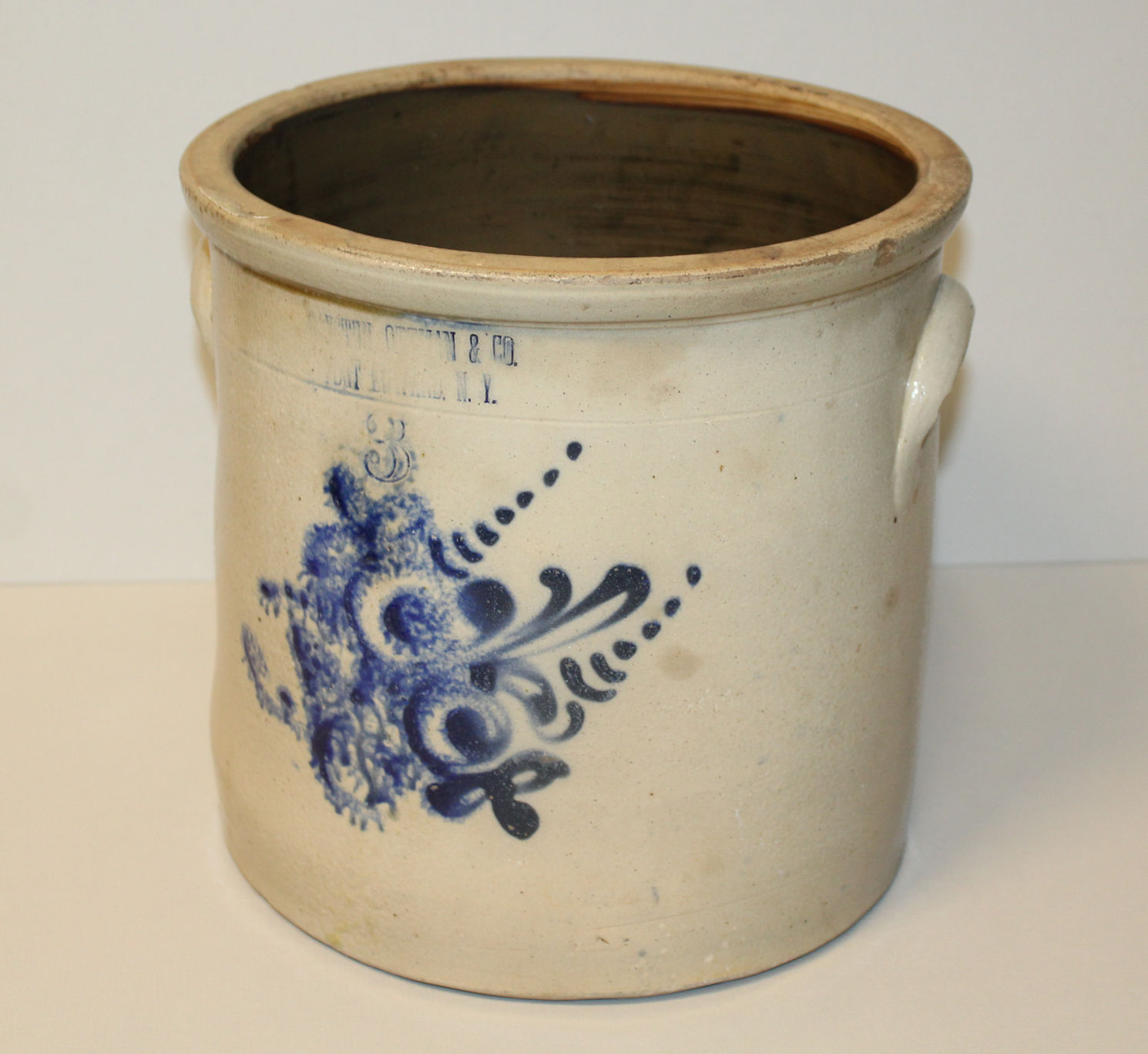 Antique 3 Gallon Salt Glaze Stoneware Crock - 1870 - Haxstun, Ottman & Co.  Fort Edward, NY