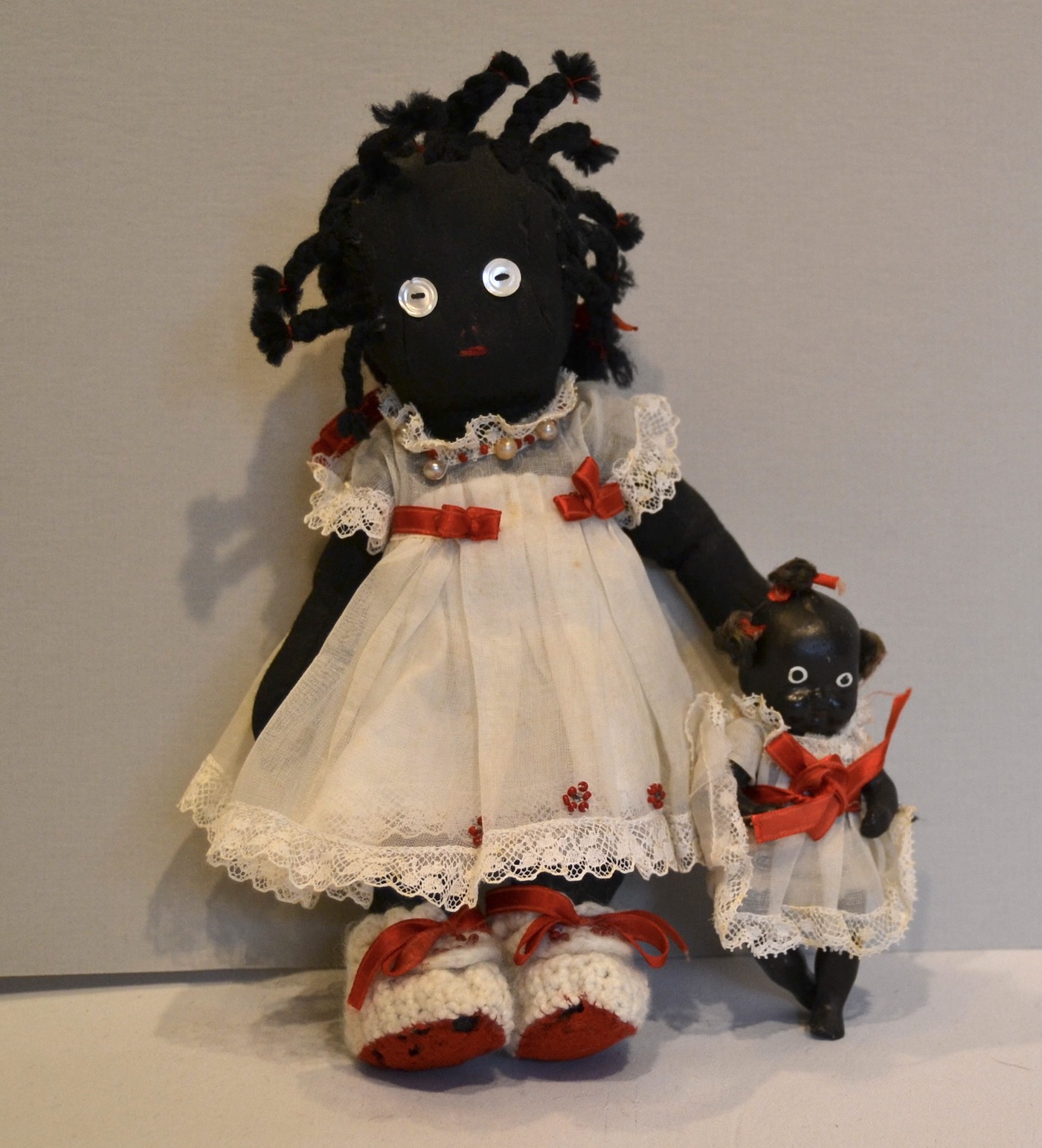 Bargain John's Antiques  Black Rag Doll with Little Black Bisque